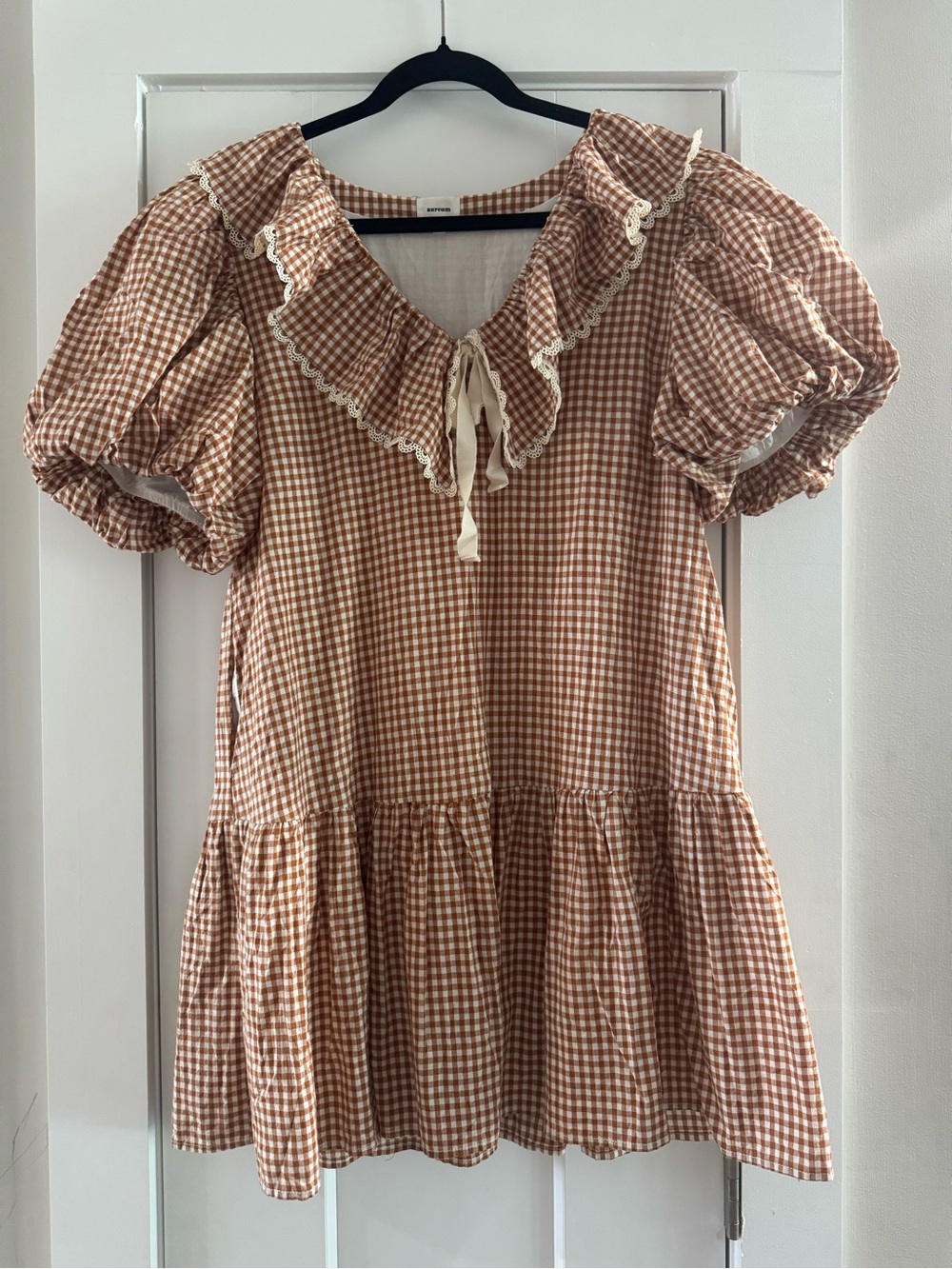 brown gingham collared dress